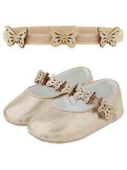 Image of Monsoon Baby Girls Savannah Bootie And Bando Set - Gold, Size 0-3 Months
