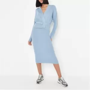 Image of Missguided Breasted Cardigan and Skirt Set - Blue