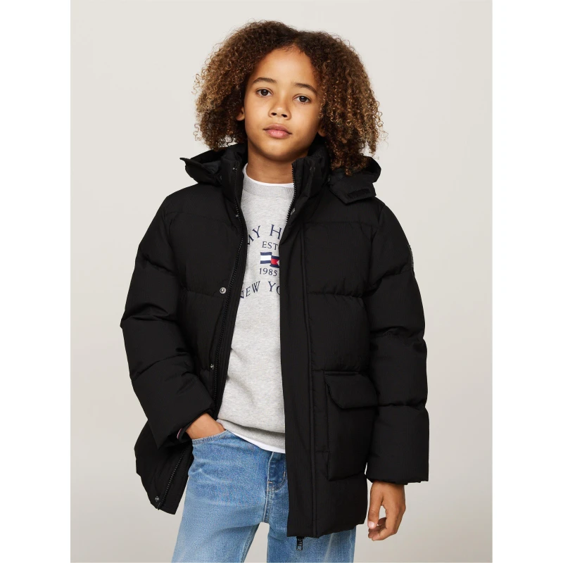 Image of Tommy Hilfiger MONOTYPE RIBSTOP PUFFER JACKET Puffer Jackets - Heavyweight 4Y Black 61373203135