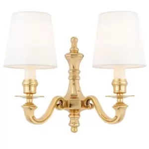 Image of Luxury Traditional Twin Wall Light Solid Brass & Vintage White Shade Candelabra