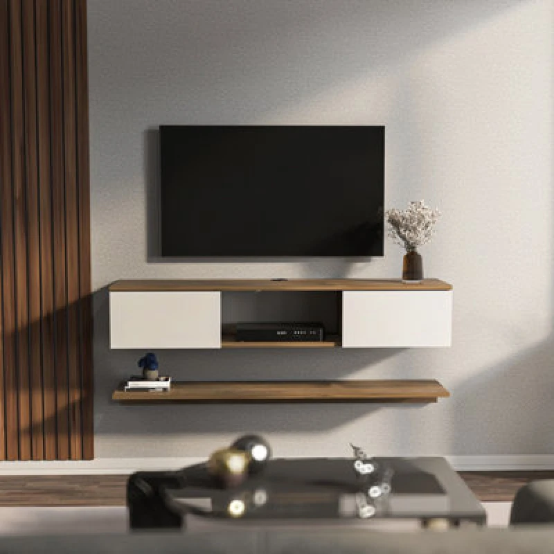 Image of Decorotika Modern Elia TV Unit With Storage Walnut And White