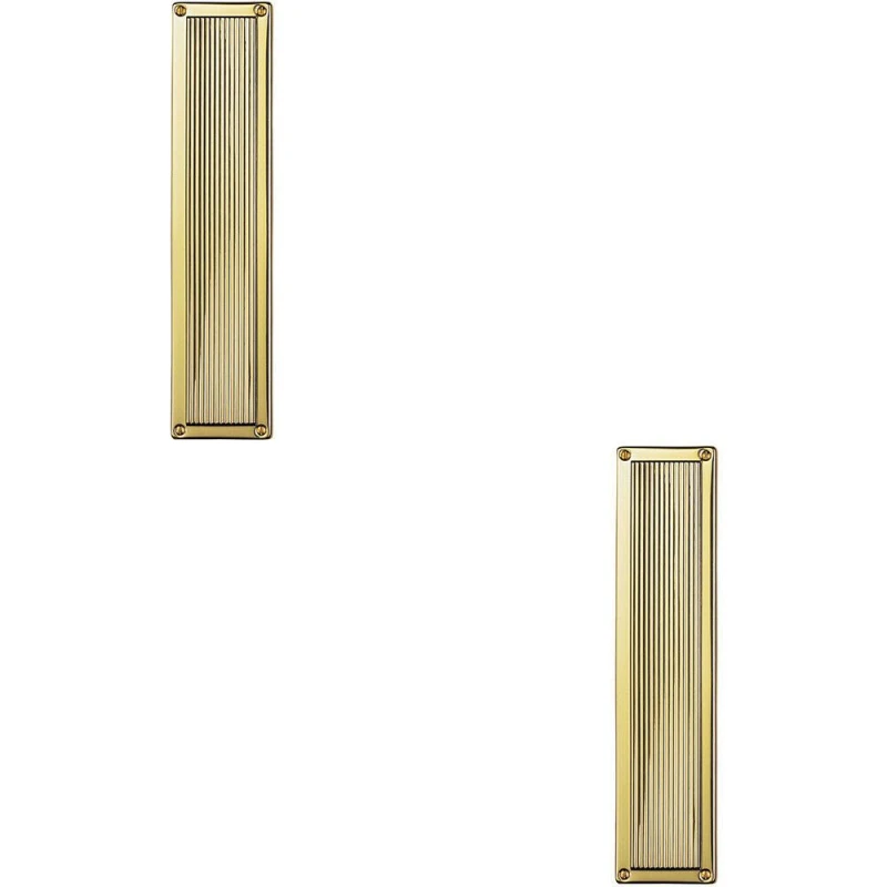 Image of Loops 2x Rectangular Reeded Door Finger Plate 305 x 70mm Polished Brass Push Plate Metallics