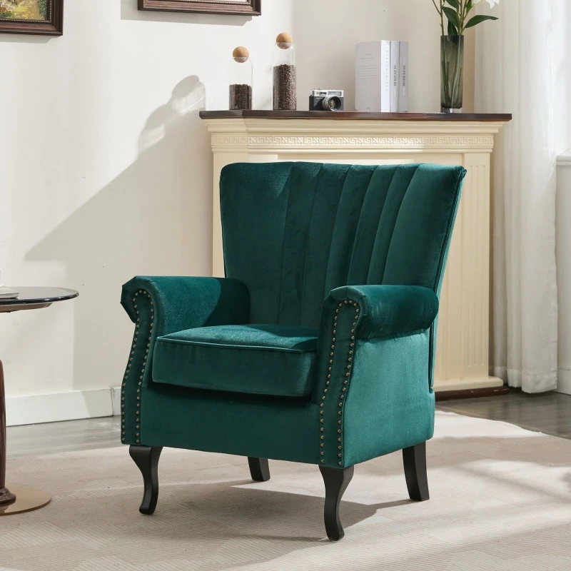 Image of FURNITURE ONE High Back Modern Tub Chair Mid-Century Velvet Accent Chair Sofa w Soft Padded in Green Size: 1 Seater Green Unisex 1 Seater