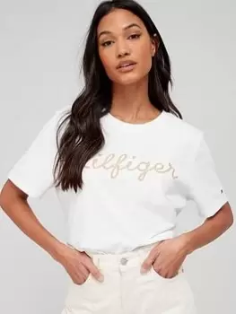 Image of Tommy Hilfiger Regular Gold Crew- Neck - White, Size XL, Women