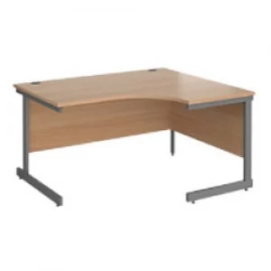 Image of Right Hand Ergonomic Desk with Beech Coloured MFC Top and Graphite Frame Cantilever Legs Contract 25 1400 x 1200 x 725 mm