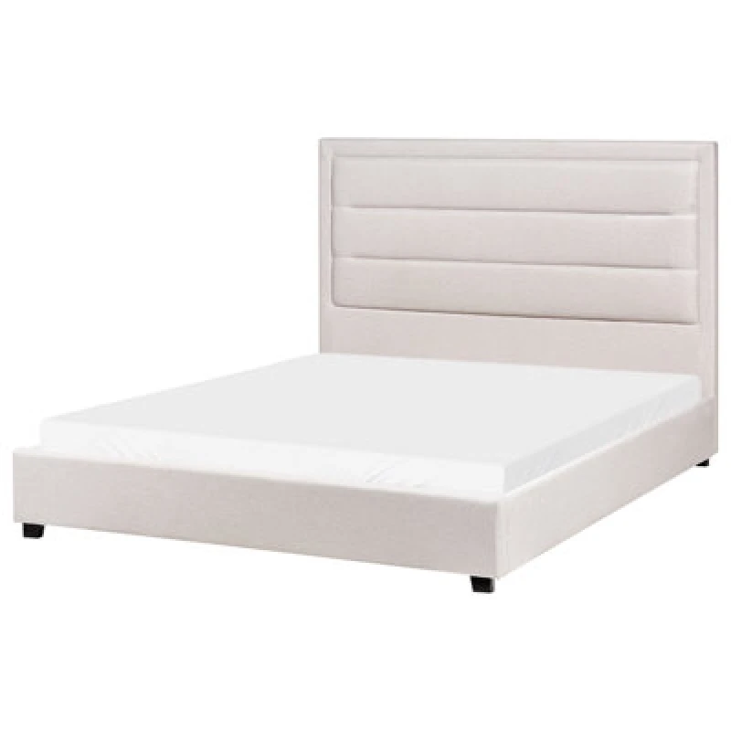 Image of Beliani Bed Fabric Rouen 140 X 200 Cm (Eu Double) Light Beige