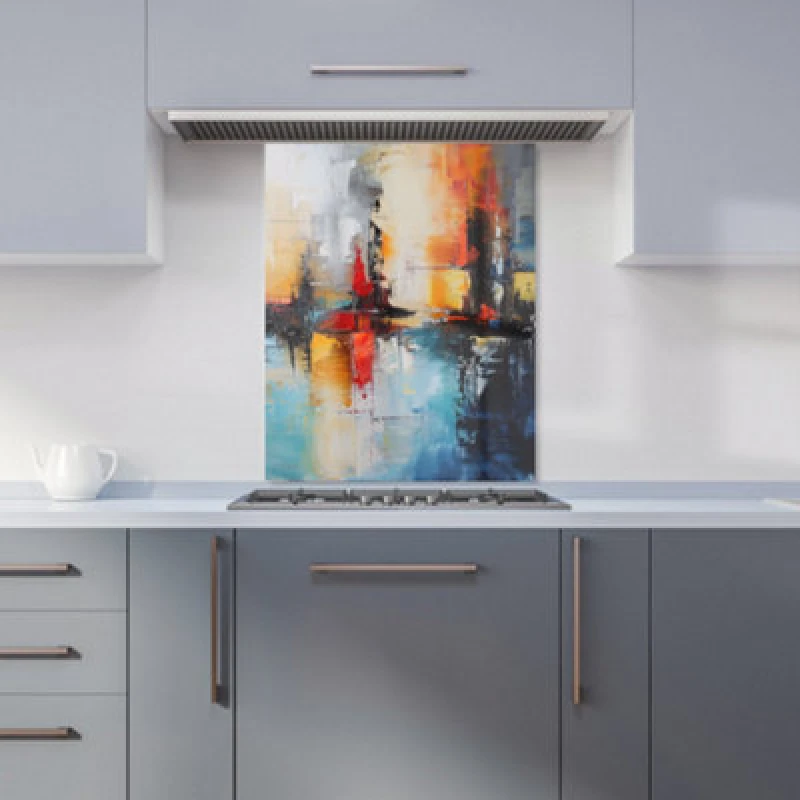 Image of Warren Reed Designer Reflective Splendour: City In Abstract Kitchen Splashback