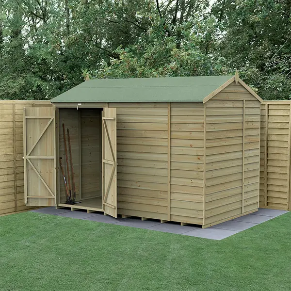 Image of 10' x 6' Forest 4Life 25yr Guarantee Overlap Pressure Treated Windowless Double Door Reverse Apex Wooden Shed (3.01m x 1.99m)