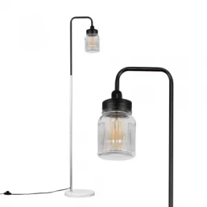 Image of Talisman Black and Satin Nickel Lamp with Ribbed Jam Jar Shade