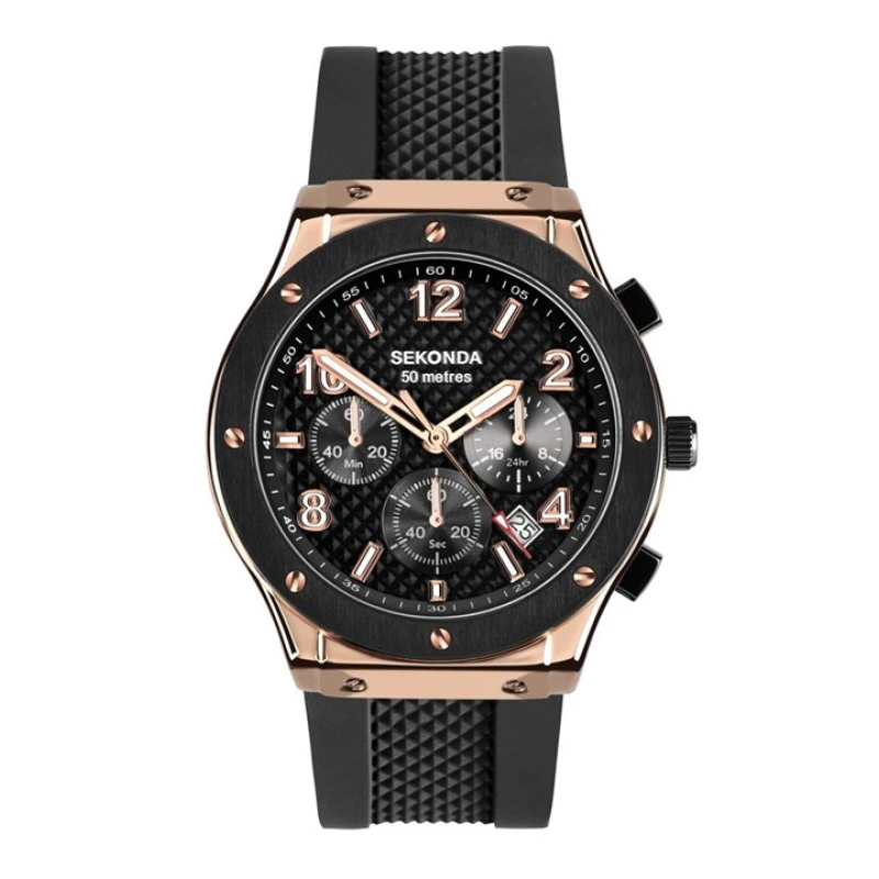 Image of Sekonda 30257 Rose Tone Black Silicone Strap Watch - W31412