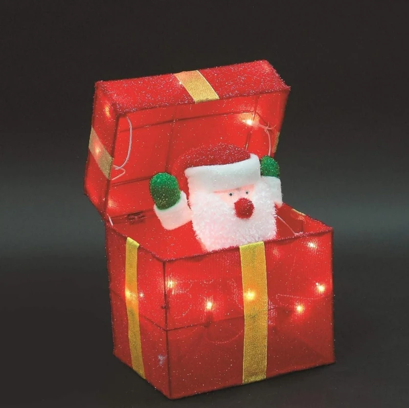 Image of Shatchi Christmas Santa Pup-up Lighted LED Gift Box 30cm Red