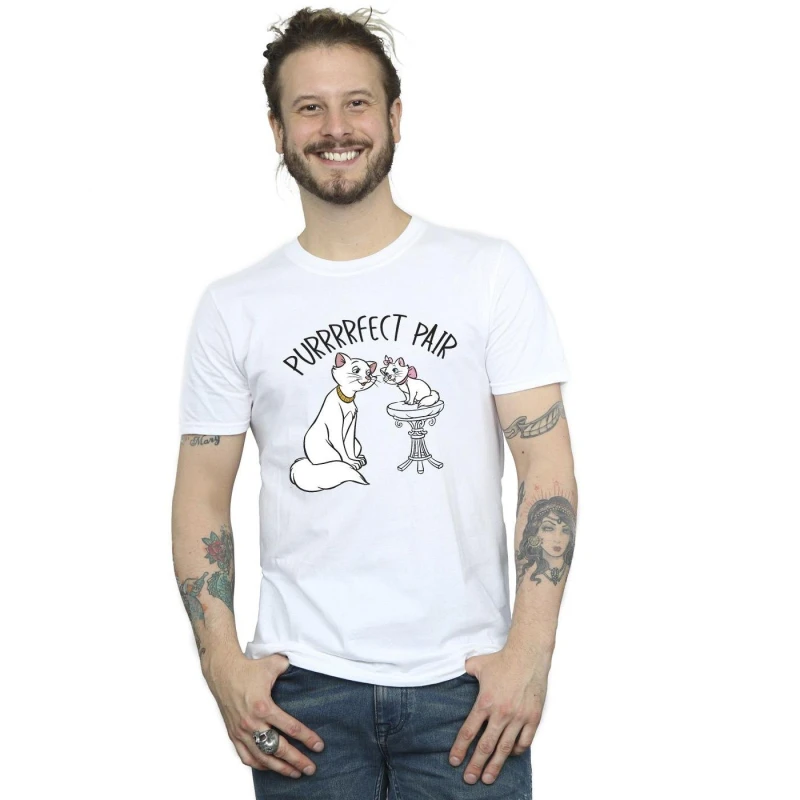 Image of Disney Men The Aristocats Purrfect Pair T-Shirt in White Size: Small White S Male 5063153558212
