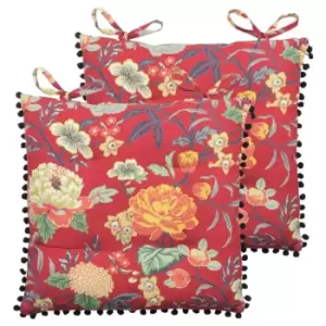 Image of Furn. Azalea Pintuck Polyester Filled Seat Pads With Ties (pack Of 2) Cotton Red