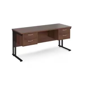 Image of Office Desk Rectangular Desk 1600mm With Double Pedestal Walnut Top With Black Frame 600mm Depth Maestro 25 MC616P22KW