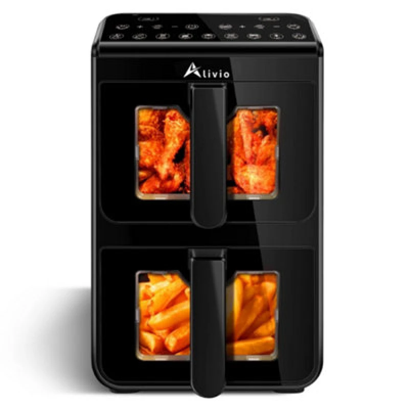 Image of Alivio 10L Dual Zone Digital Air Fryer, 2 Independent Baskets, Visual Window in Black Unisex