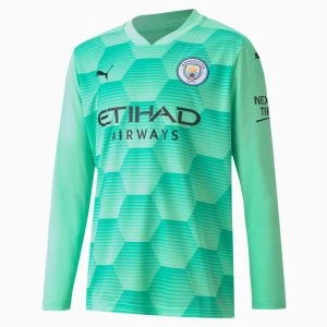 Image of PUMA Man City Replica Long Sleeve Youth Goalkeeper Jersey Shirt, Green Glimmer, size 9-10 Youth, Clothing
