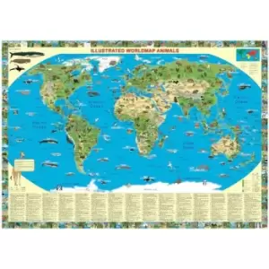 Image of Craenen Animals Of The World Laminated Illustrated Map 100 X 70cm
