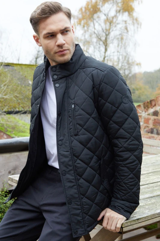 Image of Threadbare Funnel Neck Diamond Quilted Jacket Black