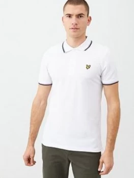 Image of Lyle & Scott Seasonal Tipped Polo Shirt - White/Navy Size M Men