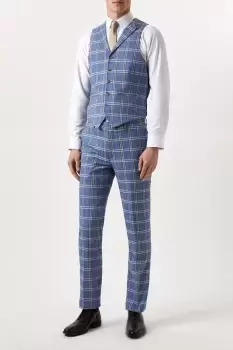 Image of Slim Fit Light Blue Check Suit Waistcoat