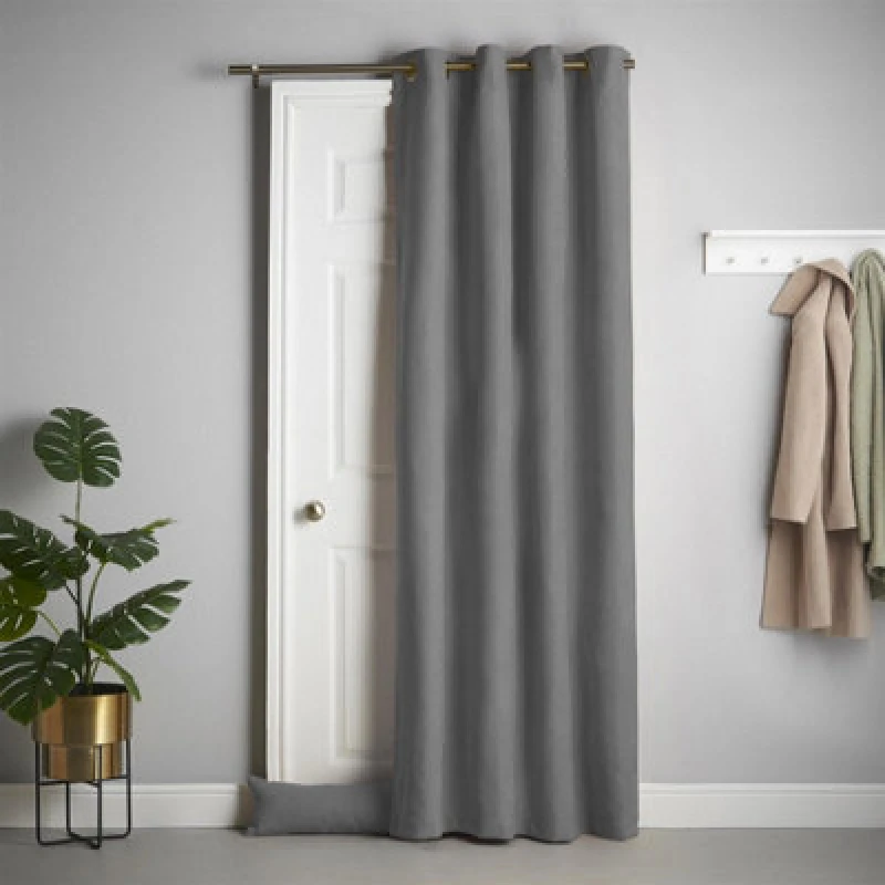 Image of Luxury Living Velvet Chenille Thermal Fleece Lined Ring Top Door Curtain 137Cm X 213Cm Slate