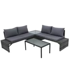 Image of Out&out Original - DesignDrop- Filippo Rattan Lounge Set- 4 Seats- Table Included- Tempered Glass Table Top- Grey