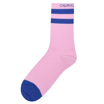 Image of Calvin Klein Jeans Logo Stripe Short Socks - Prism Pink