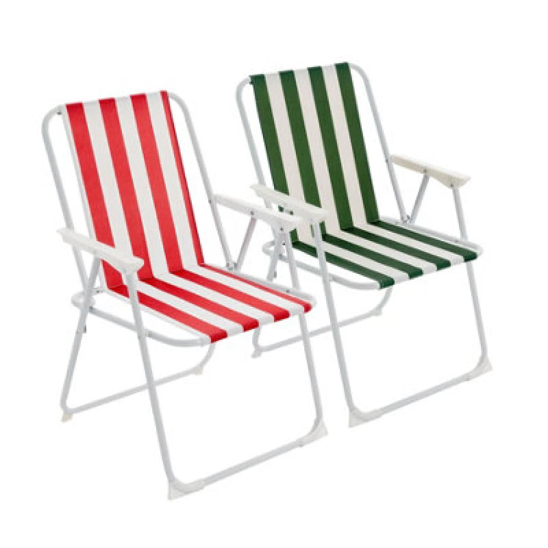 Image of Harbour Housewares Folding Metal Beach Chairs Red/Green Stripe Pack of 2 Multi