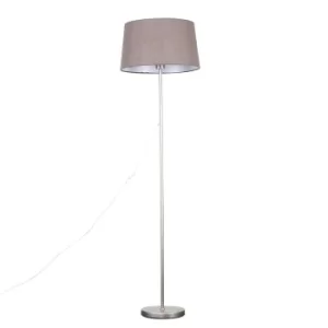 Image of Charlie Brushed Chrome Floor Lamp with Grey Doretta Shade