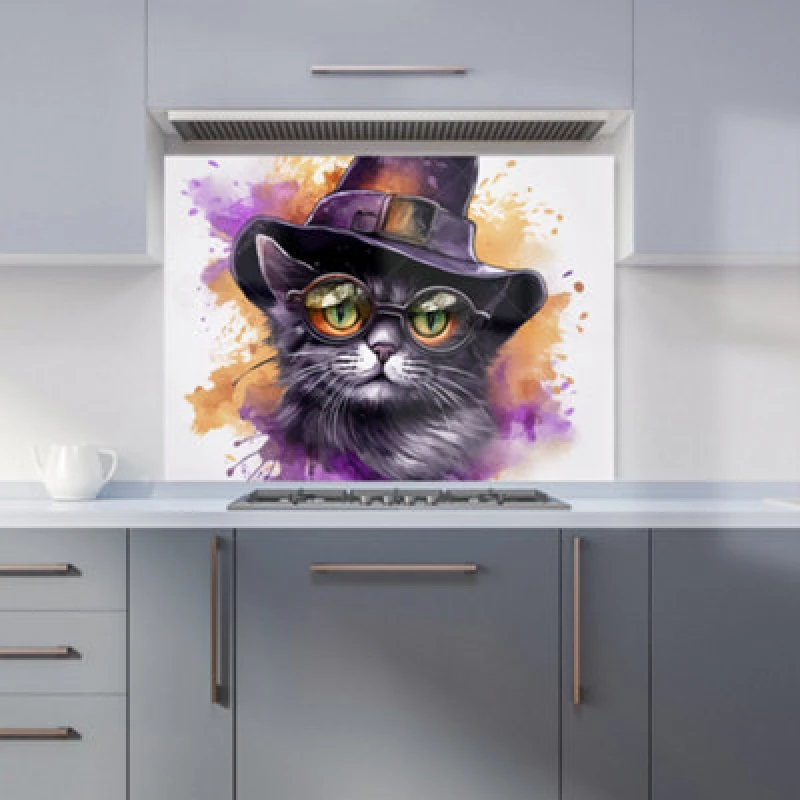 Image of Warren Reed Designer Splashart Longhaired Witches Cat Kitchen Splashback