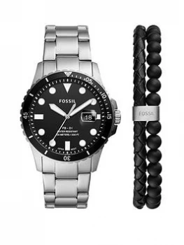 Image of Fossil Black And Silver 'FB - 01 Sports Watch - FS5805SET