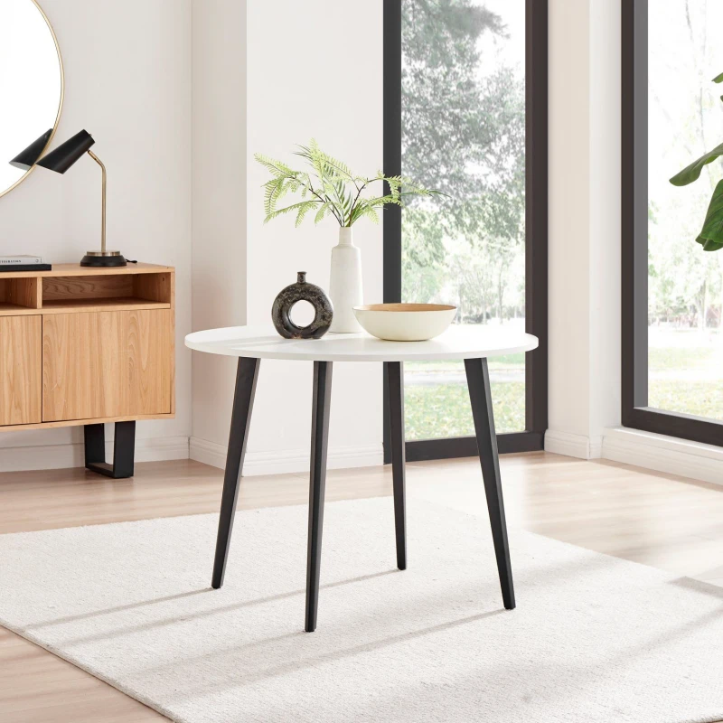 Image of FurnitureboxUK FurnitureboxUK Koko 4-Seater Round Melamine Scratch Resistant Dining Table With Black Legs in White White One Size Unisex 5056542692307