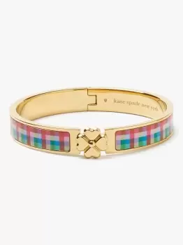 Image of Kate Spade Heritage Spade Flower Hinged Bangle, Blue Madras Plaid, One Size