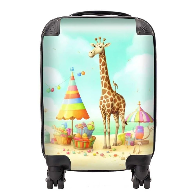 Image of Warren Reed - Designer Giraffe On A Beach Holiday Suitcase in Yellow Size: Medium Yellow Unisex Medium