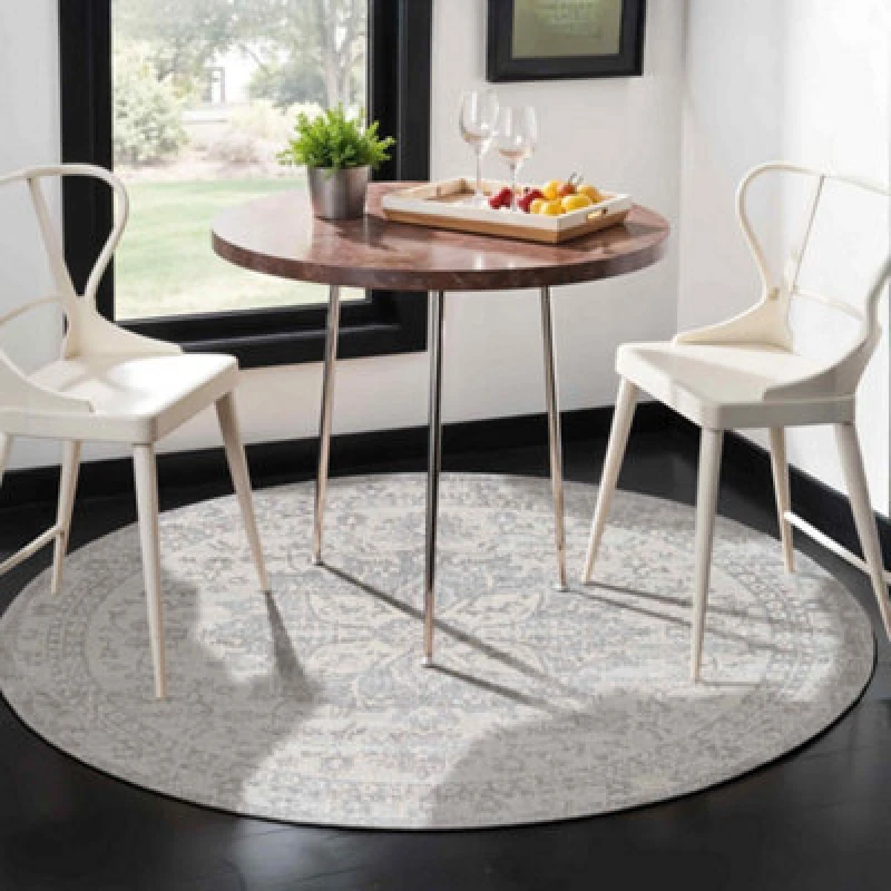 Image of Livabliss Round Vintage Oriental Boho Medium Grey Sage Area Rug 200 X 200 Cm - Easy Care, Non Shedding, Ideal For Living Room & Bedroom