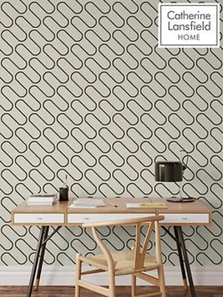 Image of Catherine Lansfield Linear Curve Cream & Black Wallpaper 206502