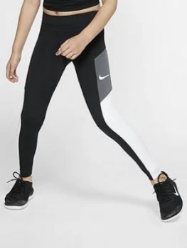 Image of Nike Girls Heritage Colourblock Trophy Leggings - Black/Grey