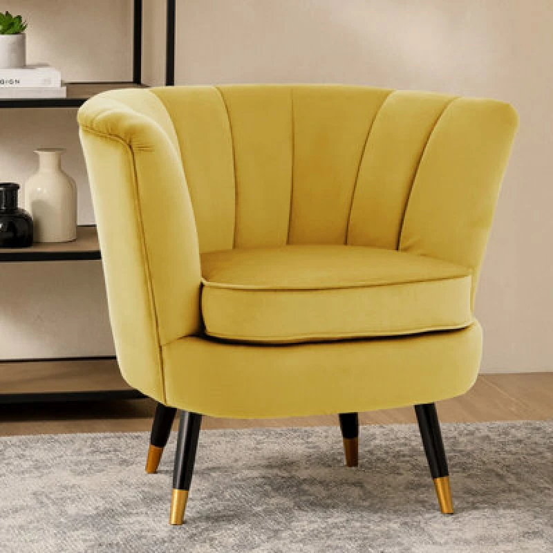 Image of Orsina Pistachio Velvet Chair With Black Wood & Gold Finish Legs, Backrest Armchair, Easy To Clean Dining Chair