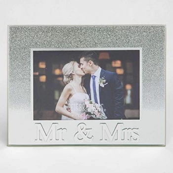 Image of 5" x 3.5" Silver Glitter Glass Frame - Mr & Mrs