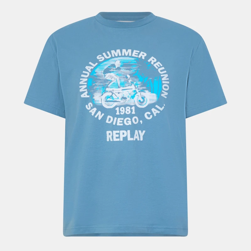 Image of Replay Mens Moto Tricks T-Shirt Blue male S