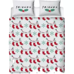 Image of Holly Christmas Duvet Cover Set (Single) (White/Red/Green) - White/Red/Green - Friends