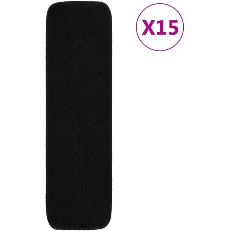 Image of VIDAXL Anti Slip Stair Mats 15 pcs 75x20cm Black Rectangular vidaXL 8720286849088