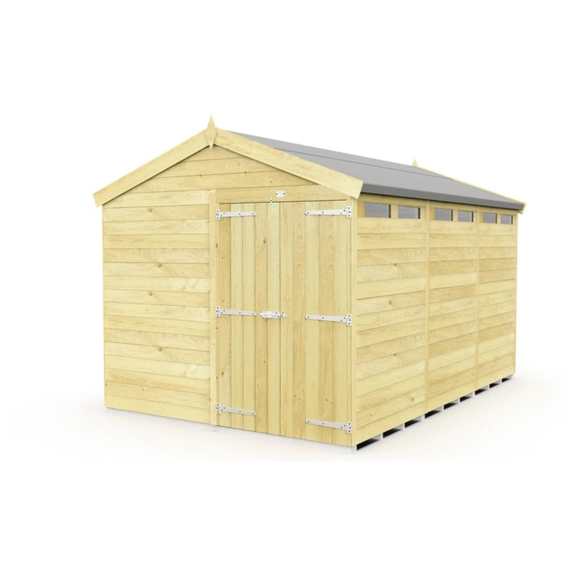 Image of Buttercup Farm 8 x 12 Feet Apex Security Shed - Double Door - L358 x W231 x H217cm in Brown Brown Unisex