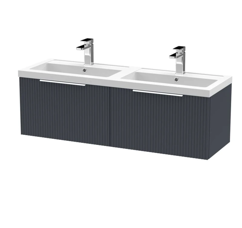 Image of Balterley Fluted Wall Hung 2 Drawer Vanity Basin Unit & Basin 1200mm - Dark Grey Grey Unisex