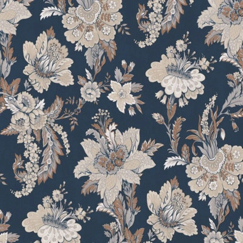 Image of Erismann Abode Edward Floral Flowers Leaves Navy Blue Wallpaper