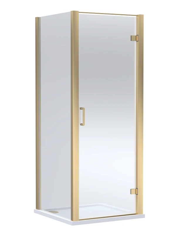 Image of Balterley Hinged Shower Door, Slip Resistant Tray: 800x800mm Brushed Brass/White in Metallics Metallics Unisex