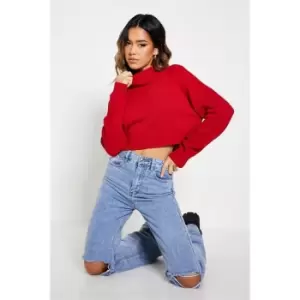 Image of I Saw It First High Neck Ribbed Detail Cropped Jumper - Red