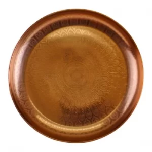 Image of Large Decorative Copper Metal Tray With Etched Design