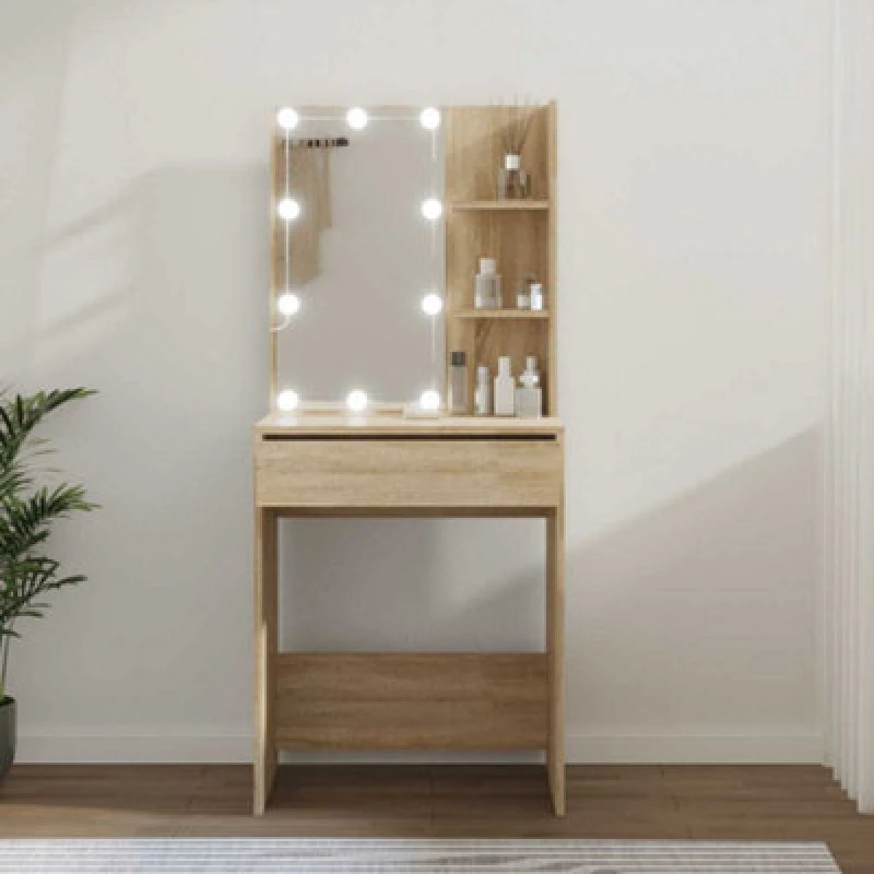 Image of vidaXL Dressing Table with LED Sonoma Oak 60x40x140 cm, Brown 808831