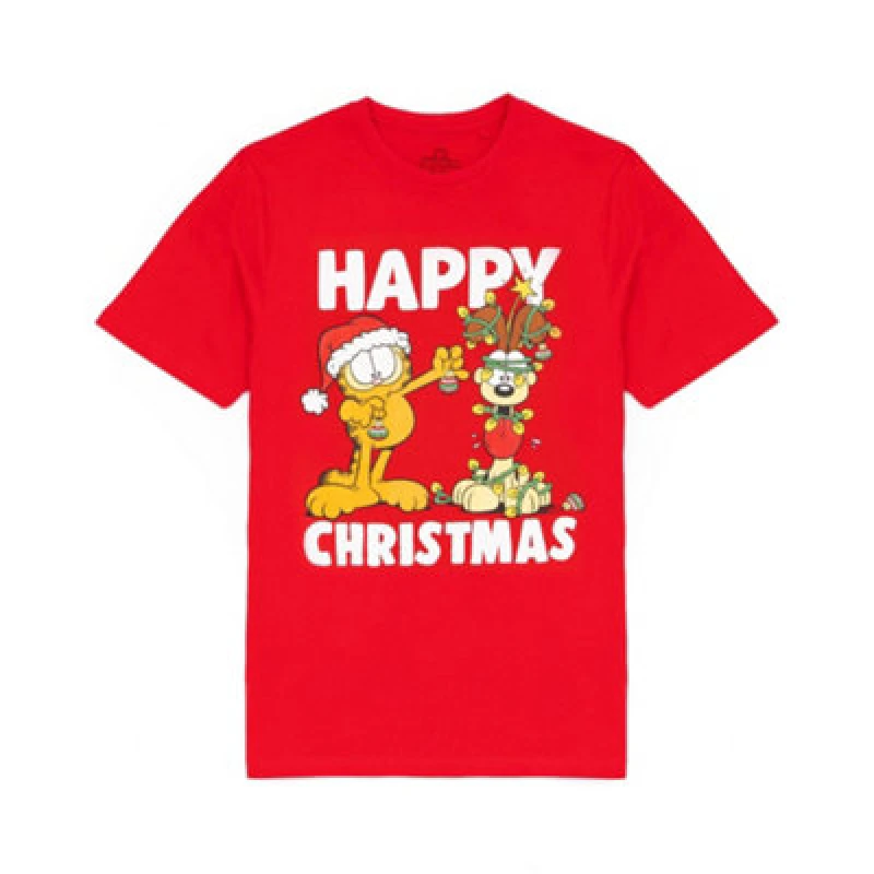 Image of Garfield Garfield Men Short Sleeved T-Shirt in Red Size: Medium Red M Male 5056549001614